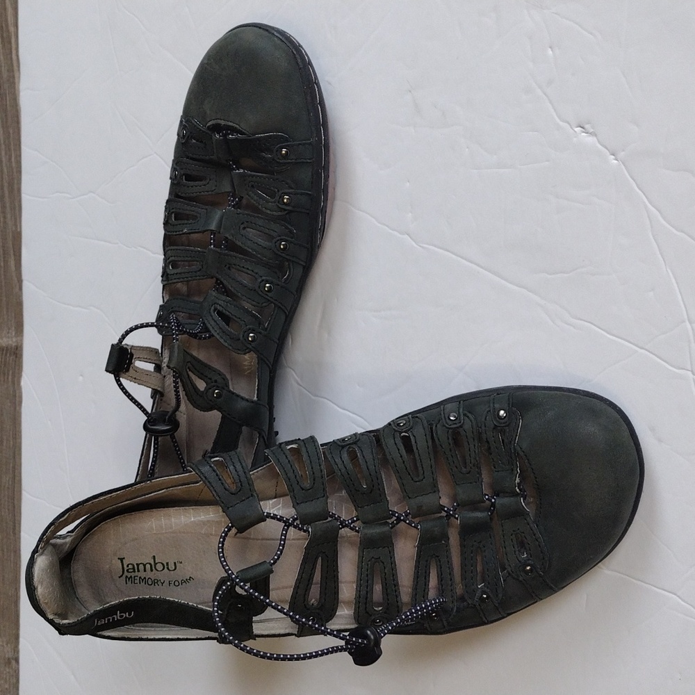 JAMBU Memory Foam Green Leather Sandals | Size 9M